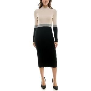 NWT Maison Tara Colorblock Rib Knit Long Sleeve Midi Dress With High Neck Small